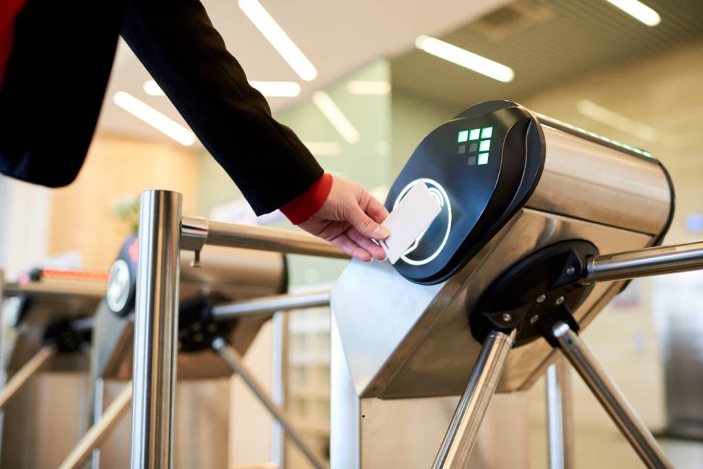 Theft prevention RFID retail with security gates and tagged products in fashion store