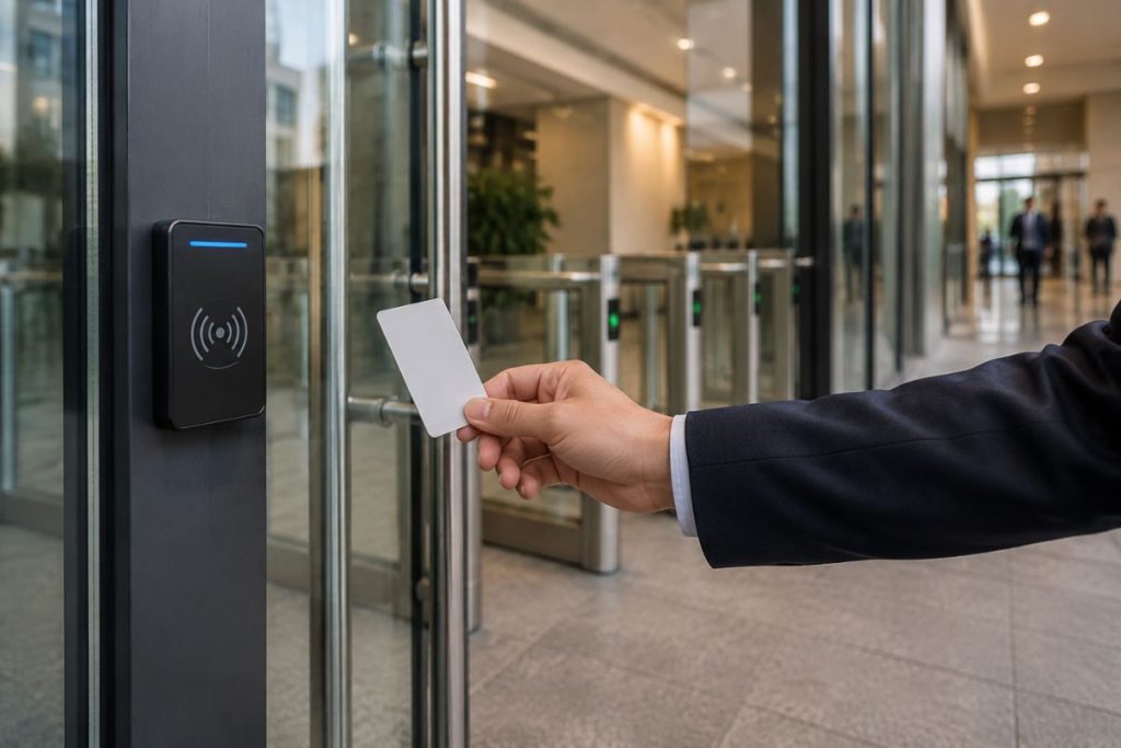 This image represents building security RFID solution protecting facilities through controlled access and real-time monitoring.
