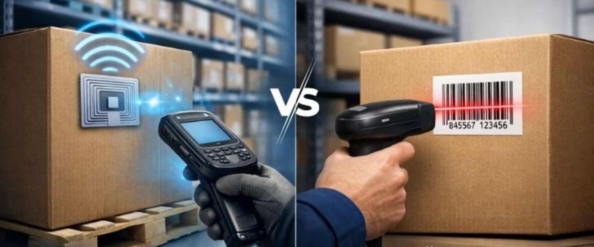RFID vs barcode systems comparison showing read range, speed and accuracy differences